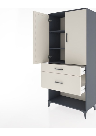 Hyperion Dolap 3 Raflı 2 Çekmeceli 2 Kapaklı 88x44x195 Antras... Antrasit