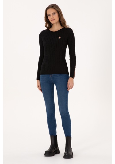 U.S. Polo Assn. Kadın Siyah Bisiklet Yaka Basic Kazak 50307728-VR046