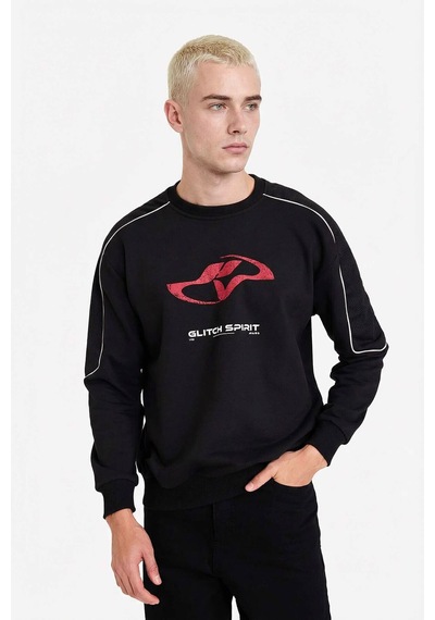 Defacto Boxy Fit Bisiklet Yaka Baskılı Sweatshirt F8660ax26spbk81 Siyah-bk81