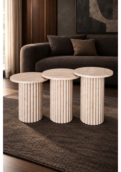 Soyasis Livia Bohem 3'lü Zigon Sehpa 40 Cm - Traverten-traverten