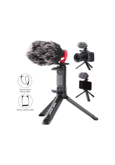 Samtıan Video Microphone - Vlog Kamera Ve Telefon İçin Yönlü Mikrofon Ve Mini Tripod Stand Seti