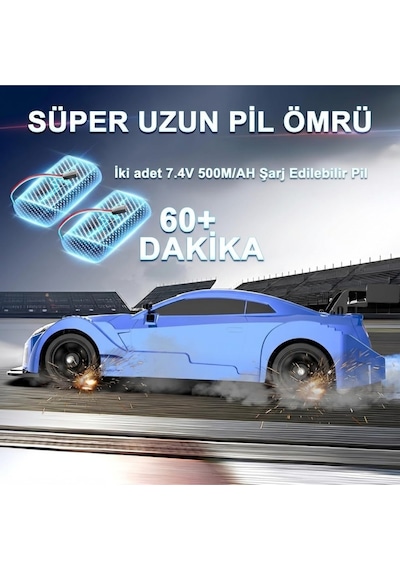 Uzaktan Kumandalı 4x4 Rc Drift Arabası Işıklı Buhar Efektli Duman Atan Şarjlı Çift Bataryalı 1:16 Çok Renkli