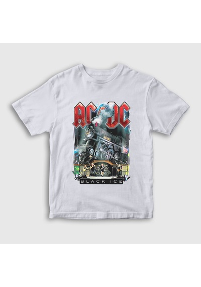 Presmono Unisex Çocuk Black Ice Train Ac/dc T-shirt Beyaz