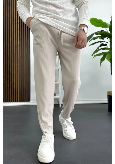 Edwox Erkek Asimetrik Kesim Daralan Paça Pantolon Krem Edw437 Krem