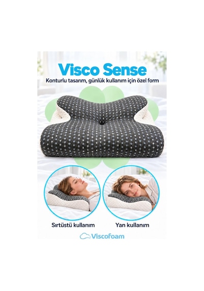 Viscosense Kelebek Yastık Visco Ortopedik Yastık - 57x37x13-11 Cm Gri