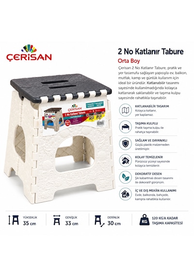 Çerisan Katlanır Tabure 35 33 30 Cm Beyaz