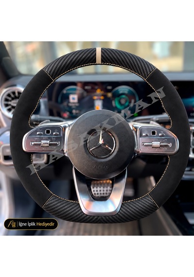 Mercedes Gla H247 Dikme Direksiyon Kılıfı Alcantara Süet Mat Karbon Bej Yüzük Ve Dikiş Progressive-amg Line 2020-2023