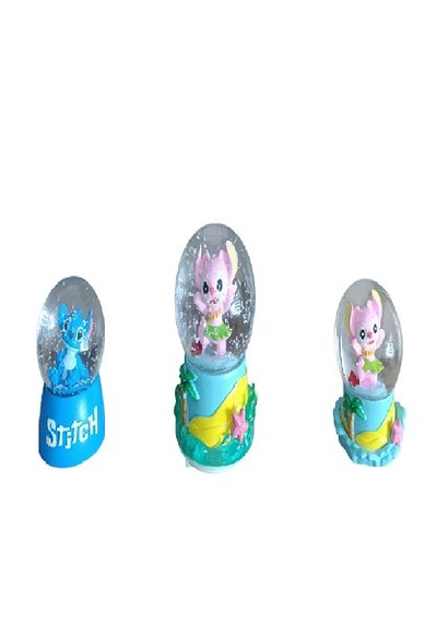 9cm-6cm Işıklı Pembe Ve Mavi Renk Ve Sarı Altlık 11cm X7 Cm Pilli Pembe Işıklı Hediyelik-dekoratif 3 Lü Stitch Kar Küresi 1