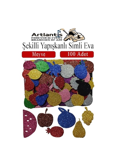 Şekilli Simli Eva Yapışkanlı Meyve 100 Lü 1 Paket Kendinden Yapışkanlı Simli Eva Sticker Okul Öncesi Kreş Ana