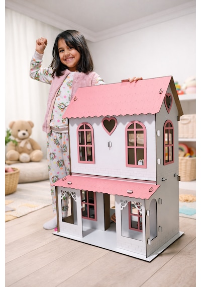 Ahşap Oyuncak Oyun Evi Eğlenceli Ve Eğitici Tasarım Pembe-beyaz