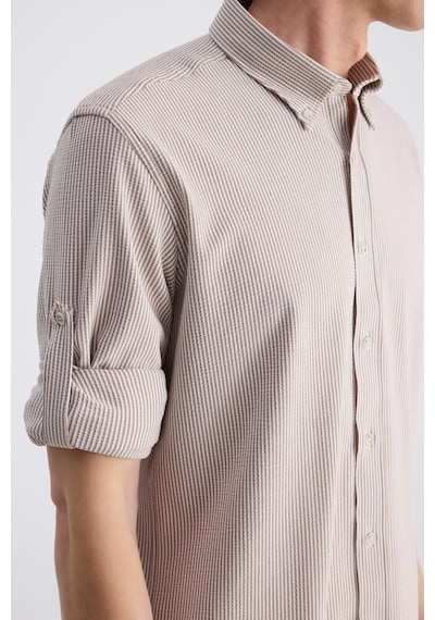 D'S Damat Ds Damat Regular Fit Bej Çizgi Desenli Pamuklu Gömlek 4hc02sn062650 Bej