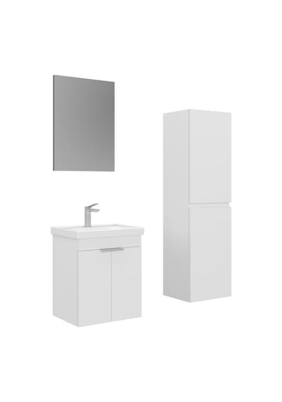 Orka Desna 50 Cm Mat Beyaz Düz Aynalı Banyo Dolabı Takımı Ve Boy Dolabı Beyaz