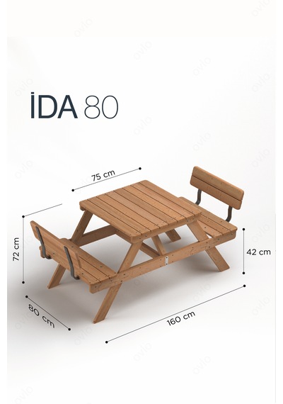 Ahşap Piknik Masası İda S 80 2 Kişilik Sırtlıklı Rahat Ve Şık Tasarım Teak