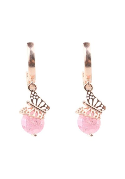925 Ayar Gümüş Buzlu Pink Quartz Taşlı Kelebek Küpe