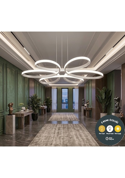 Yonca 6 Lı Beyaz Sarkıt 3 Renkli Salon Mutfak Çocuk Odası Yemek Masası Ve Antre İçin Modern Led