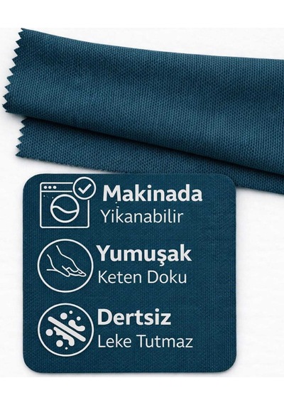 Perdeyap1980 Koyu Petrol Ada Fon Perde Tek Kanat 1/3 Sık Pile Koyu Petrol