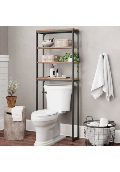 Banyo Rafı Ahşaplı Dekoratif 3 Katlı Banyo Dolabı Kahverengi