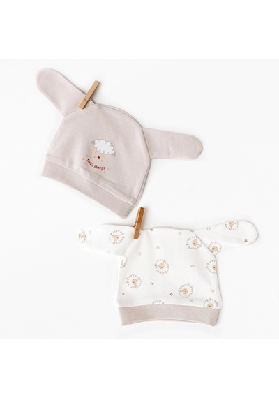 Andywawa Bebek Tinny's Sheeps 2'li Şapka Set Ac26157 Beige
