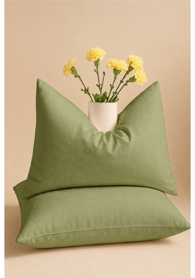 Yeşil Renkli Pamuklu Ranforce Kumaş Kapaklı Yastık Kılıfı 2 Adet 50x70 Cm