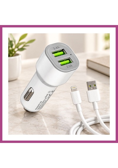 Gees Global Araç Çakmaklık Çift Usb Hızlı Şarj Başlığı Ve Lightning Kablosu Gbzs