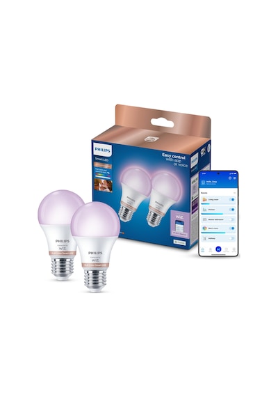 Philips Smart Lighting Led Ampul A60 E27 60w Eşdeğer Rgb 2'li Paket - Google Home, Alexa, Homekit Ve Matter Uyumlu Çok Renkli