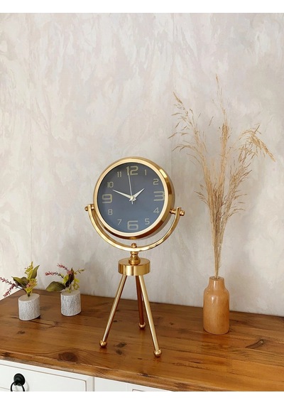 Gold Metal Mini Tripod Siyah İnci Masa Saati 45 26 Cm Şık Ve Modern Dekoratif Tasarım Çok Renkli