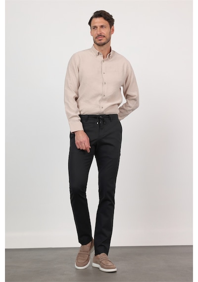 İmza Siyah Yan Cep Keten Slim Fit Keten Karışımlı Jogger Pantolon 1003260169