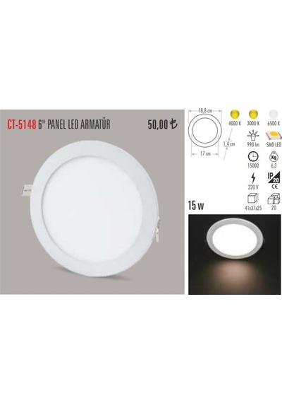Cata Ct-5148 15 Watt Slim Led Panel Armatür %100 Alüminyum Kasa (470950448) Beyaz