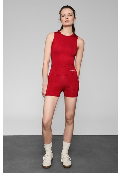Urban Beat Runles Kadın Baskı Detaylı Slim Fit Sporcu Kısa Kırmızı Tayt Kırmızı