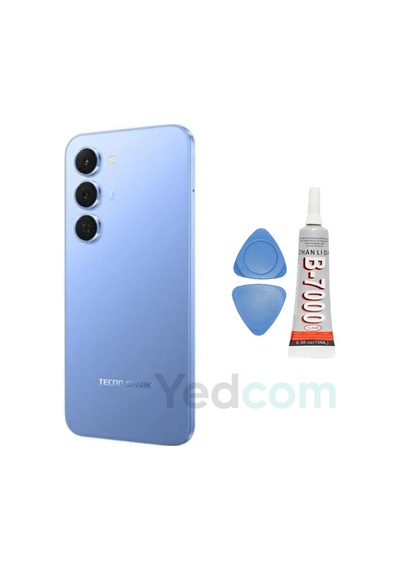 Tecno Spark 40 Pro Mavi Arka Cam Batarya Pil Kapağı Telefon Arka Kapak Yapışkan Beraber