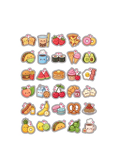 30 Adet Sevimli Yiyecek Sticker Seti - Laptop Defter Telefon İçin Çok Renkli