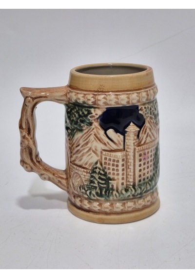 Vintage Tankart Kabartmalı İnsan Ve Doğa Tasfirli Alman Seramik Bira Bardağı 11,8cm 003
