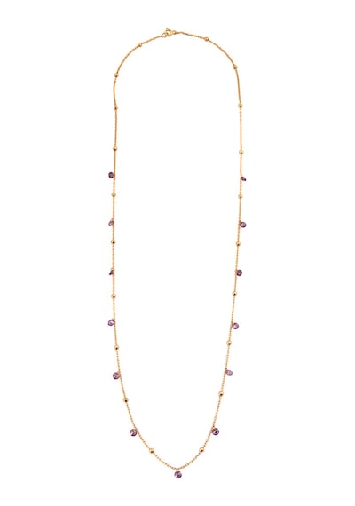 925 Ayar Gümüş Zirkon Taşlı Toplu Uzun Kolye - N118001 Rose Gold