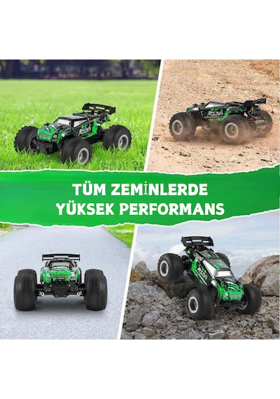 Oyuncak 2.4 Ghz Uzaktan Kumandalı Şarjlı Led Işıklı Drift Atan 15 Km Hız Off Road 45 Dk Batarya Yeşil