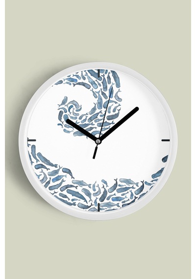 Balık -balina - Yunus Modern Tasarım Duvar Saati - 25cm - Önü Camlı Beyaz Kasa - Sessiz Mekanizma-jh0104 Beyaz