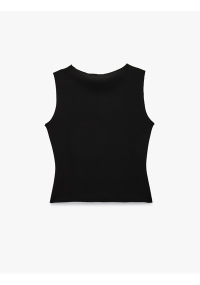 Koton Krep Scuba Slim Fit Bisiklet Yaka Kolsuz Bluz Siyah 6sak10207ek Siyah
