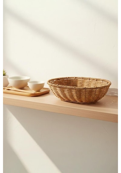 Rattan Piknik Hasır Ekmek Sepeti Meyve Sebze Sepeti Plastik Örme Ahşap