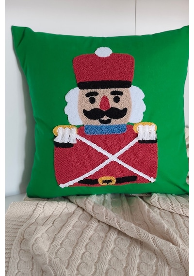 Fındıkkıran Nakışlı Punch Kırlent Kılıfı - Masal Köşesi Dekor Yastık - 43x43 Cm Yesıl-kırmızı Yeşil - Kırmızı