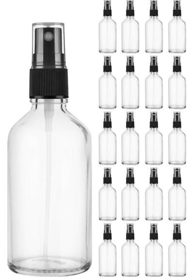 Afracam Şeffaf 100 Ml Kapaklı Sprey Dezenfektan Cam Şişe 20 Adet Siyah
