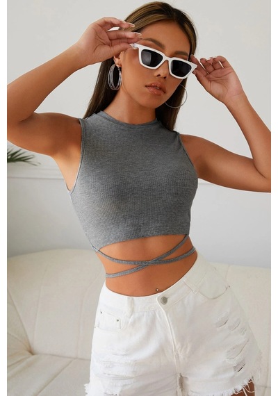Epilons Zenvial Kadın Gri Çapraz Bağlamalı Crop Top Büstiyer Zenviall2