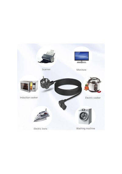 C13 Power Kablo - Yukarı Dik Açı 90 Derece Dirsek L Tip - Standart Güç Kablosu - 1.8 Mt