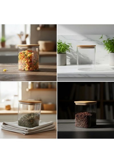 10x15 Cm Bambu Kapaklı Kare Cam Saklama Kavanozu - Vakumlu Uzun Boy Şeffaf Erzak Kabı Bakliyat Ve Kuruyemiş Saklama Kutusu Mutfak Düzenleyici Organizatör Çok Renkli