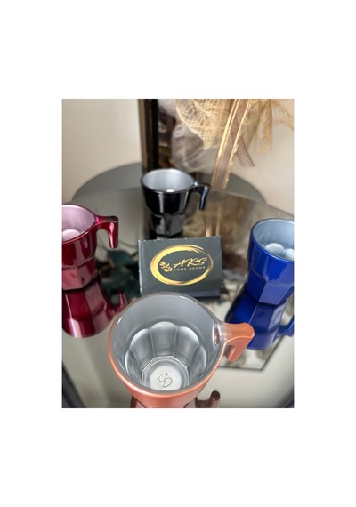 Paşabahçe Espresso 4'lü Kahve Bardağı Fincan Takımı Renkli Cam Özel Tasarım Kulplu Bardak Sunumluk