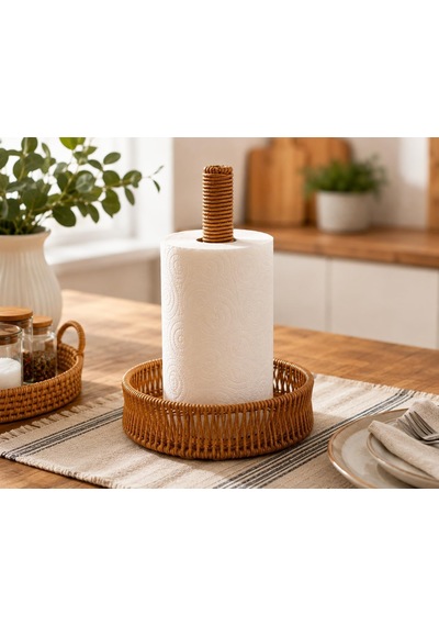 Lexroo Doğal Rattan Kağıt Havluluk Masaüstü Havlu Standı Dekoratif Havluluk Çok Renkli
