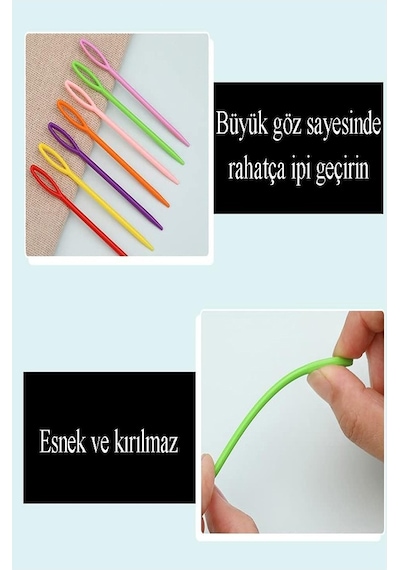 Çuvaldız Yün İğnesi Renkli Plastik 24 Cm 20 Adet Plastik Yün Örgü Örme Dikiş İğnesi Dokuma İğnesi Yün Dikme İğnesi
