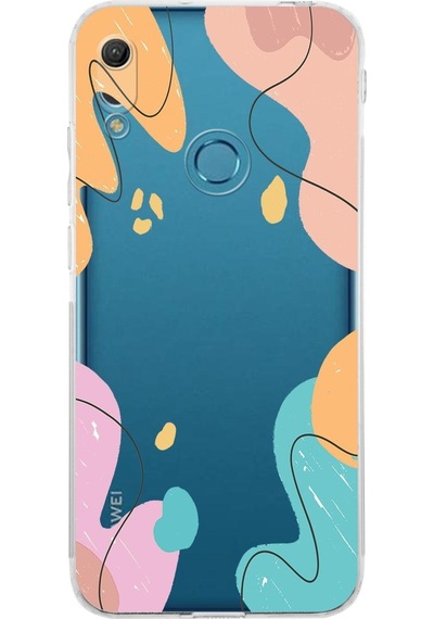 Huawei Y6 Pro 2019 Uyumlu Kamera Korumalı Kapak Karışık Renkler Tasarımlı Şeffaf Kılıf Şeffaf