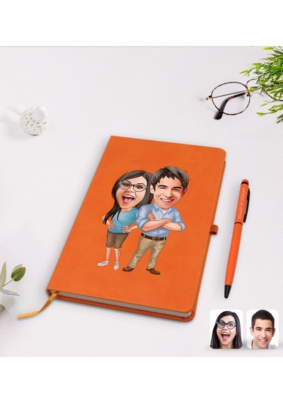 Kişiye Özel Sevgililer Karikatürlü Turuncu Termo Deri Defter Kale N11.2260