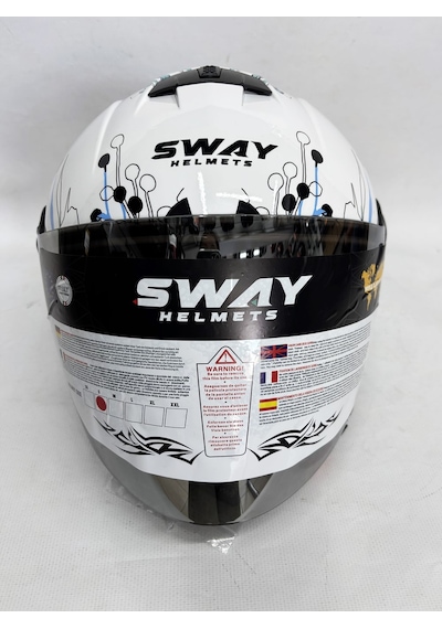Sway 715 Aynalı Renkli Vizörlü Motosiklet Kaskı Beyaz - Mavi