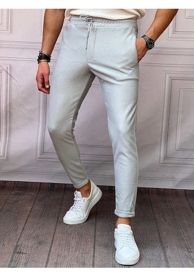 Modefendi Skinny Kalıp Pamuk Likra Double Paça Jogger Pantolon Gri