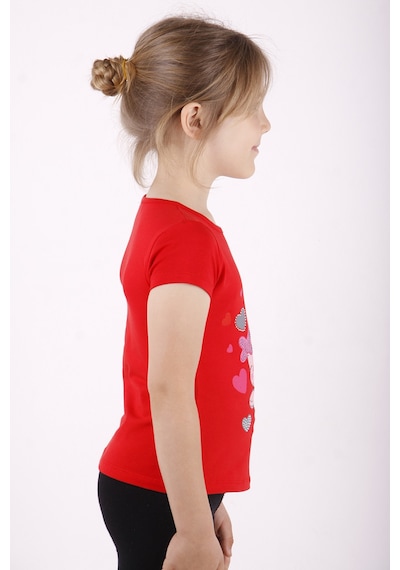 Toontoy Kids Toontoy Kız Çocuk Kalpli Tavşan Baskılı Tişört Kırmızı